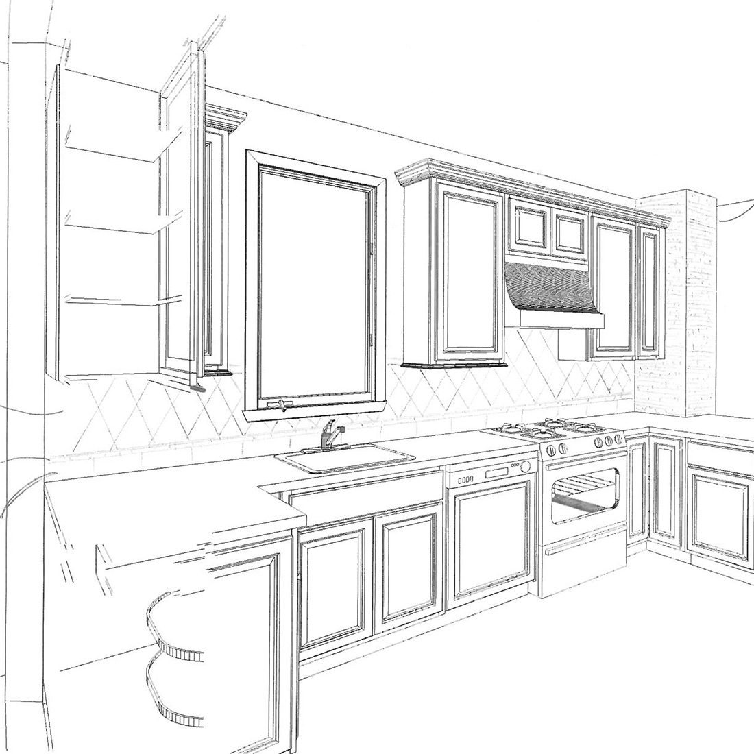 Black And White Kitchen Concept Drawing Next Stage Design   CASE CS GRID DIGILIO P1 