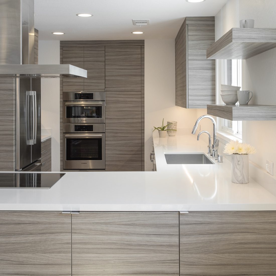 This kitchen remodel features a modern European design with bold looks