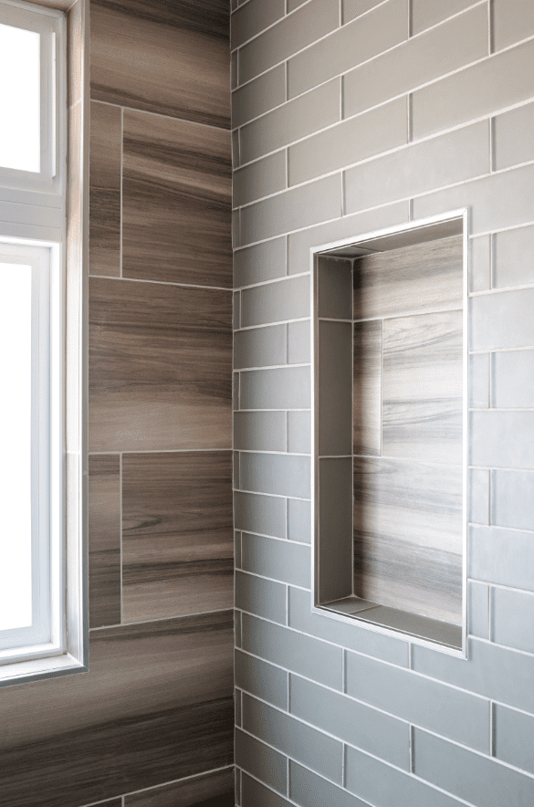 faux wood tile shower niche