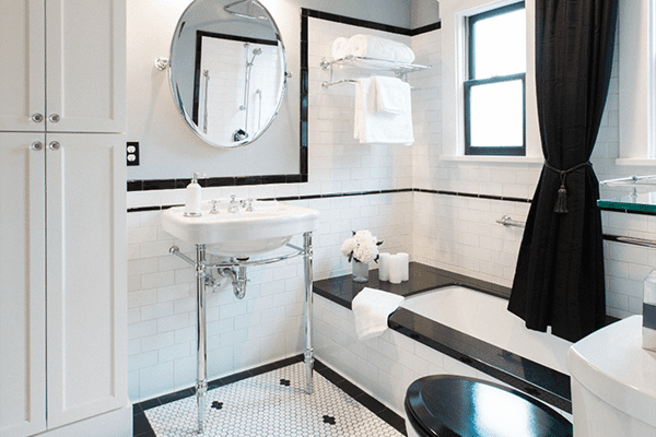 our home remodeling company in san jose california has an award-winning bathroom remodeling and design team; this black and white design made a dream bathroom for the homeowner