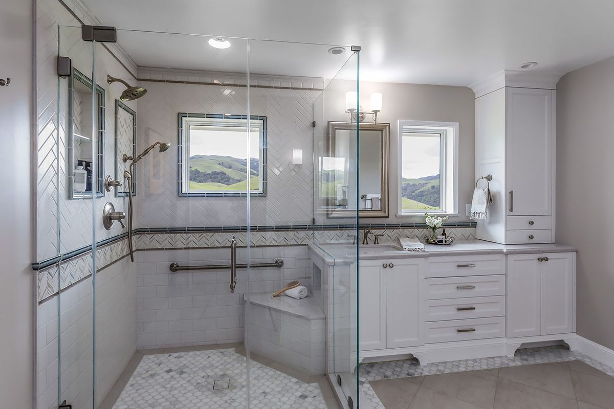 a modern master bath in 1940s style bungalow home in san mateo