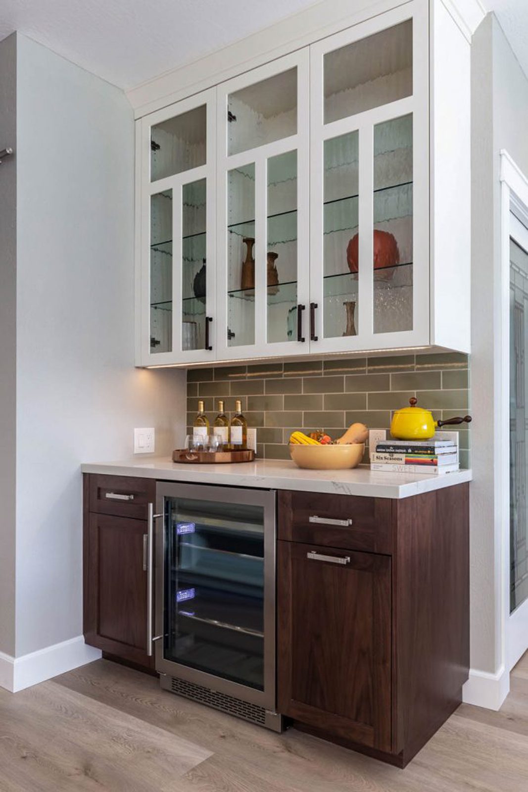 addition ideas in a home remodel could include a kitchen-side beverage station with room for storage and display