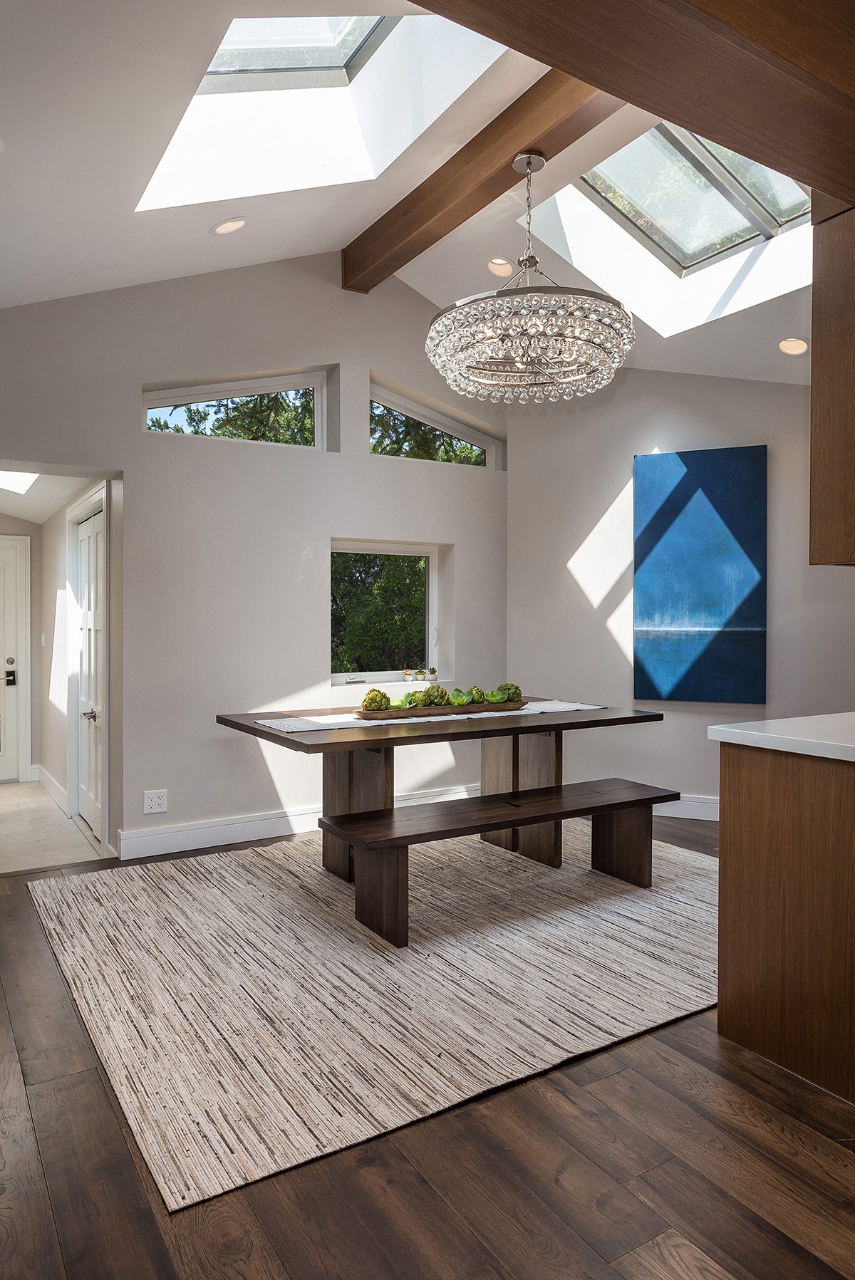 this home addition was remodeled with the idea that it would become the dining room, after serving as a kitchen for years